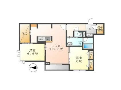 マグノリアカリーノ(2LDK/2階)の間取り写真