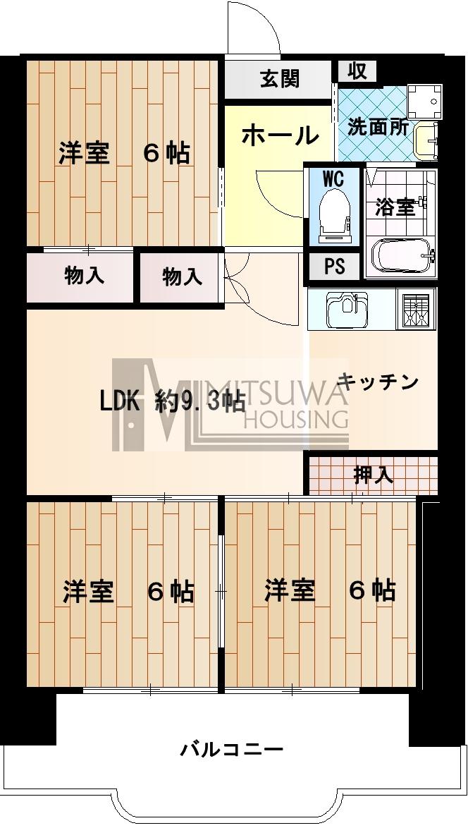 シャトー第3八戸ノ里(3LDK/11階)の間取り写真