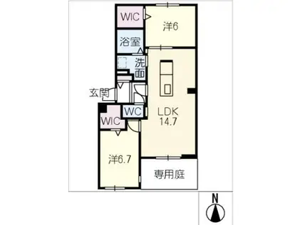アンベリール(2LDK/1階)の間取り写真