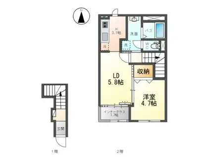 アクシィヴX(1LDK/2階)の間取り写真