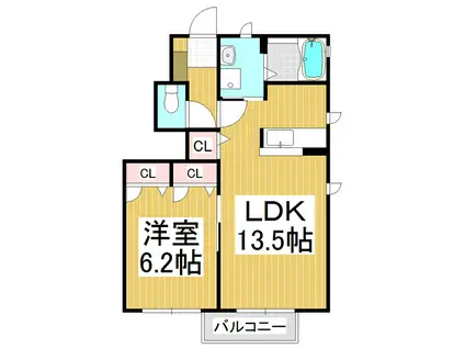 ビューラーはるかB(1LDK/1階)の間取り写真