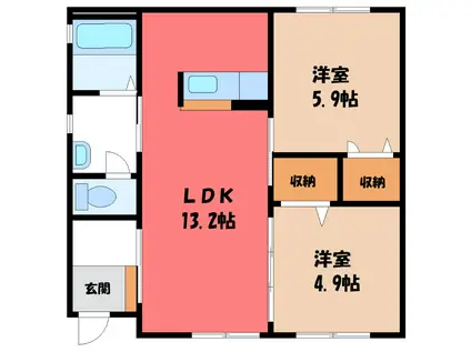 ランウェイ C(2LDK/1階)の間取り写真