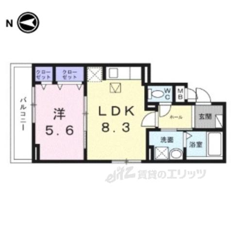ヒカルサ京都大宮中林Ⅱ(1LDK/1階)の間取り写真