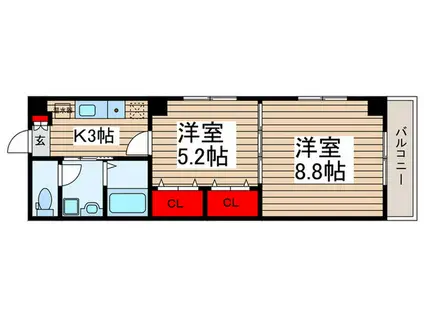 レジデンスカープ茂原(2K/4階)の間取り写真