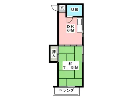 パールハイツ(1DK/2階)の間取り写真