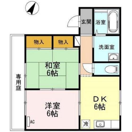 プレジール倉本A棟(2DK/1階)の間取り写真