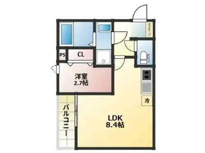テラス室見(1LDK/2階)の間取り写真