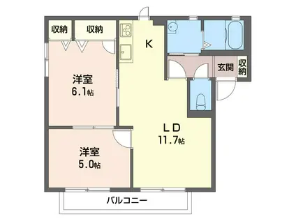 バリュージュ大上A(2LDK/1階)の間取り写真