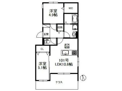 フルール花畑 651(2LDK/1階)の間取り写真