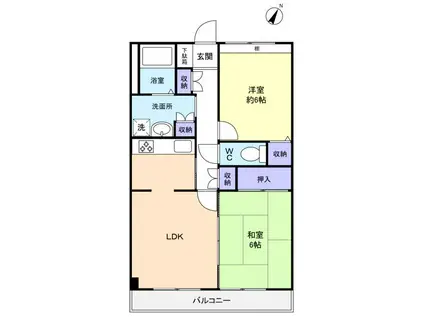 ファミール勝田台(2LDK/5階)の間取り写真