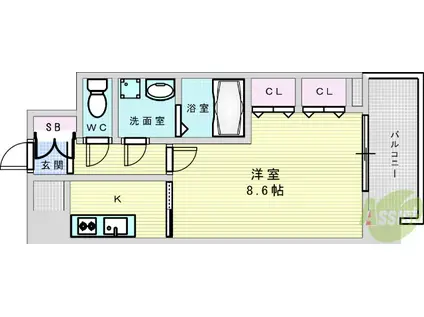 スプランディッドⅡ(1K/8階)の間取り写真