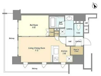 JP NOIE三田(1LDK/5階)の間取り写真