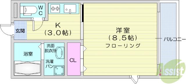 シャローム(1K/3階)の間取り写真