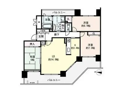 ヴェルビュ円山北6条グランステージ(3LDK/11階)の間取り写真