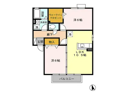 サンマリン北B(2LDK/2階)の間取り写真