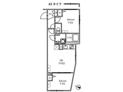 グランパセオ中野III(2LDK/3階)の間取り写真