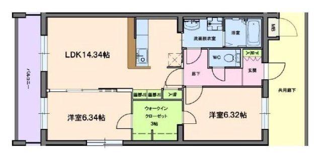 グランストーク富丘(2LDK/4階)の間取り写真