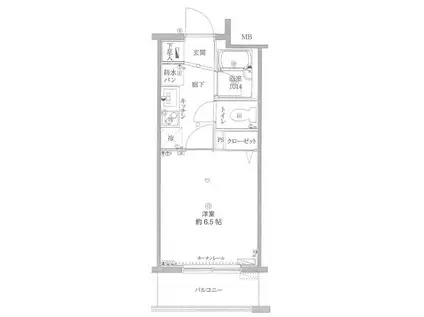 リクレイシア・コルテ川崎元木(1K/6階)の間取り写真