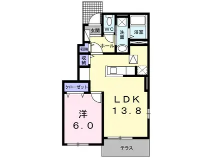 ビッグ・ルーフ タケオIV(1LDK/1階)の間取り写真