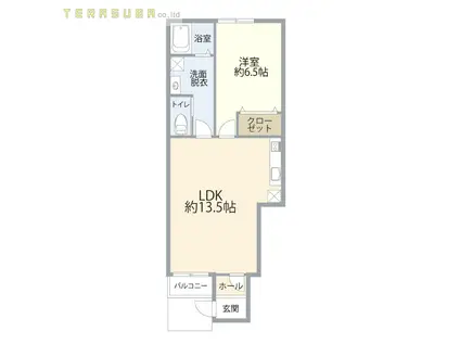 エミシア南大分(1LDK/1階)の間取り写真