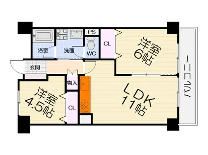 ルネ羽衣(2LDK/4階)の間取り写真