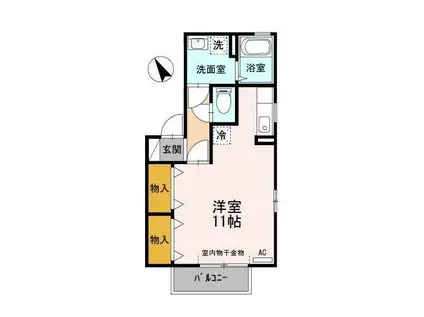 ニーナB棟(ワンルーム/2階)の間取り写真