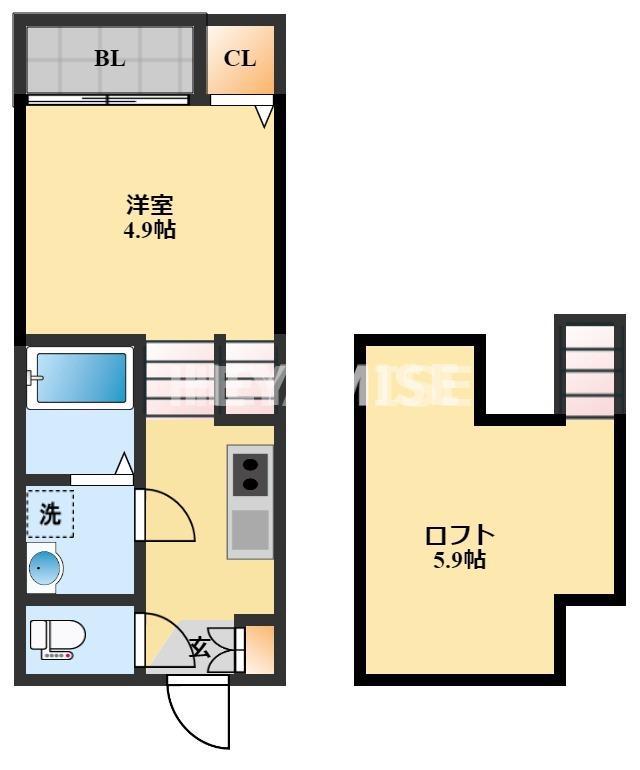 MODERN PALAZZO ISAHAYA HATTEN(1SK/2階)の間取り写真