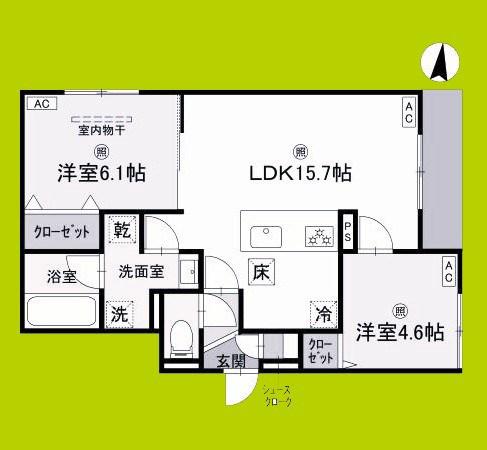 クラシスト三津屋南(2LDK/1階)の間取り写真