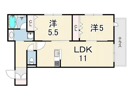 尼崎市南武庫之荘3丁目ヘーベルメゾン(2LDK/1階)の間取り写真