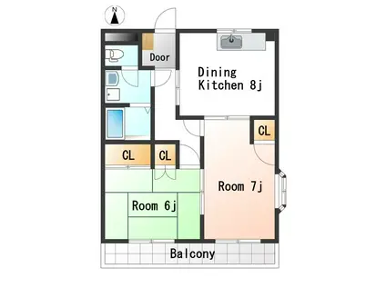 ハイツ・ハッピーワン(2LDK/1階)の間取り写真