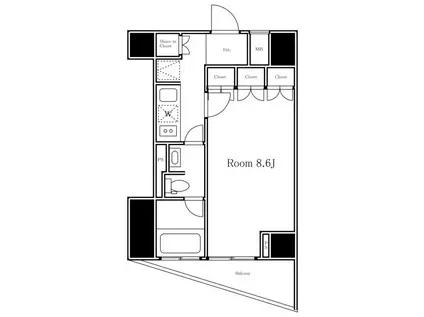 COURT HILLS 広尾南(1K/14階)の間取り写真