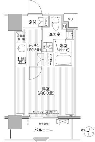 コスモグランス南品川(1K/8階)の間取り写真