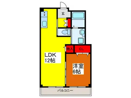 朝日町ビル(1LDK/4階)の間取り写真