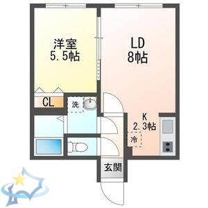 エバーグリーン(1LDK/1階)の間取り写真