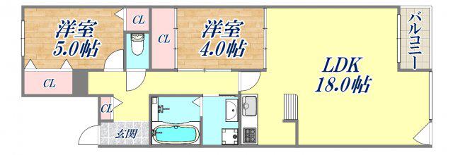 芦屋翠ヶ丘アーバンリズ(2LDK/3階)の間取り写真