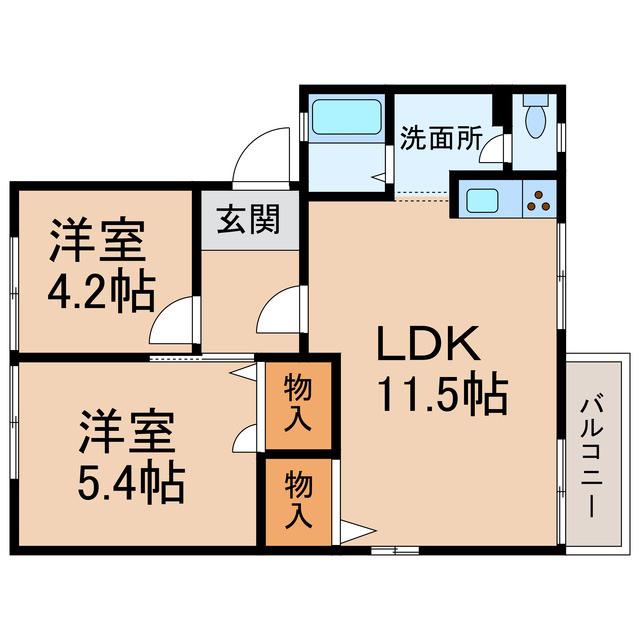 ディアスかもと(2LDK/2階)の間取り写真