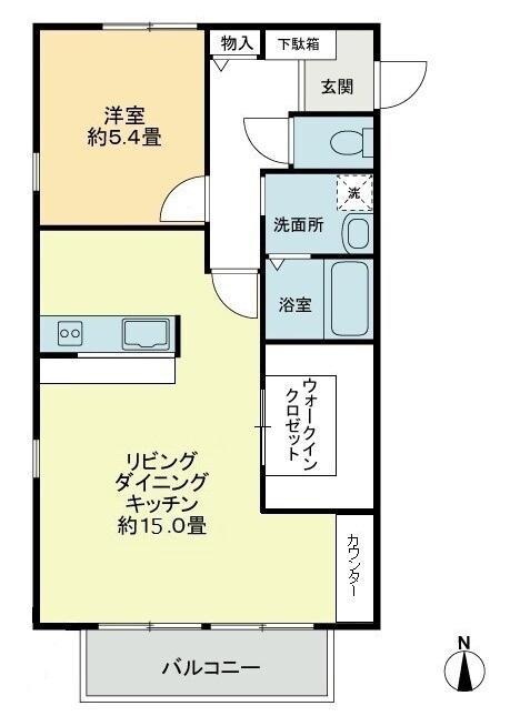 フォブール由良(1LDK/2階)の間取り写真