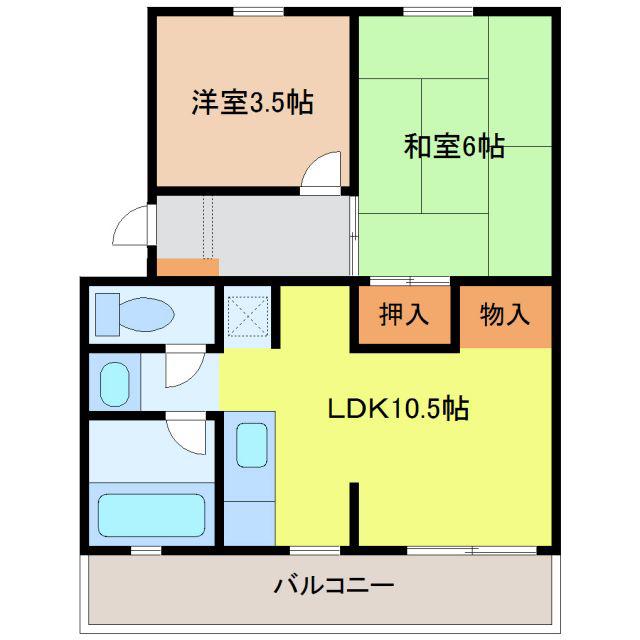 ロンサール高間(2LDK/1階)の間取り写真