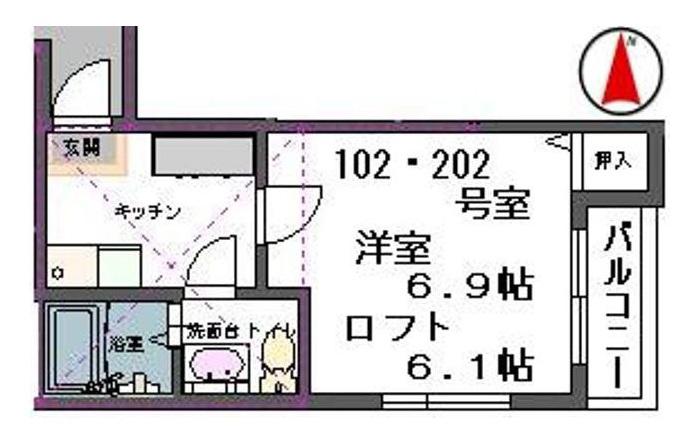 ベアーレ南仙台(1K/1階)の間取り写真