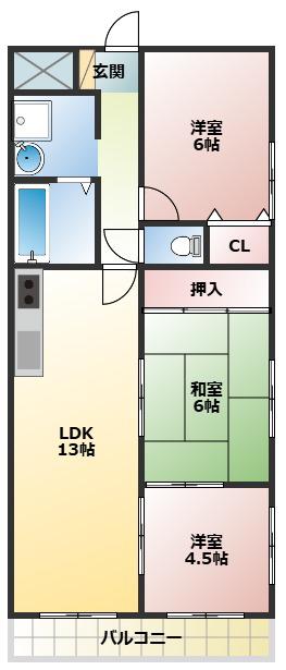 フレンドリー西明石(3LDK/5階)の間取り写真
