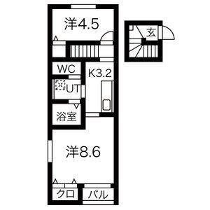 ぺシュール(1LDK/2階)の間取り写真