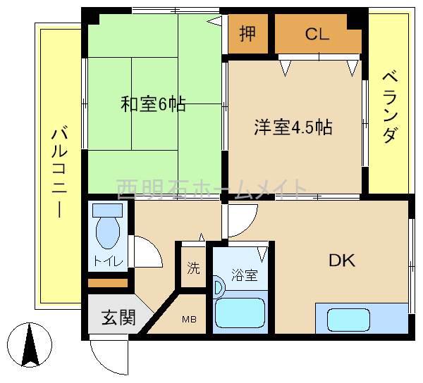 ベルトピア西明石7(2DK/6階)の間取り写真