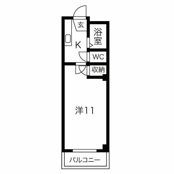 ローズIII(1K/3階)の間取り写真