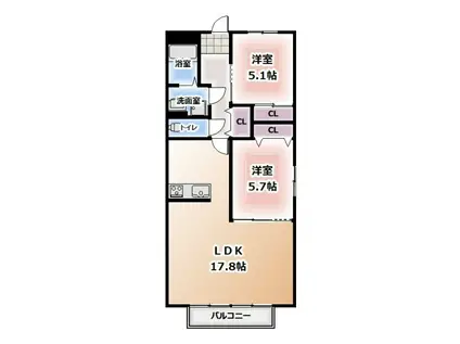 コーポ大門(2LDK/2階)の間取り写真