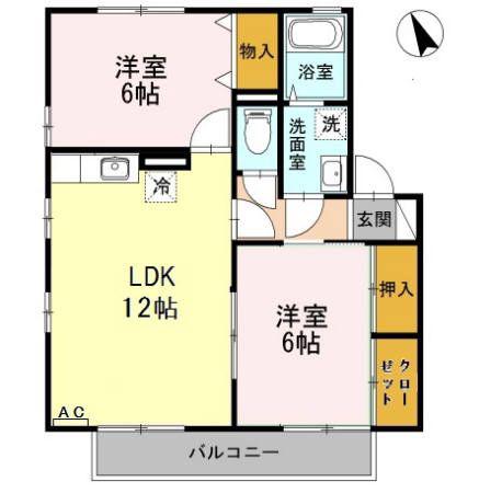 フローラルコートD棟(2LDK/2階)の間取り写真