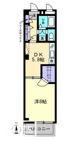 スピリア三条(1DK/4階)の間取り写真