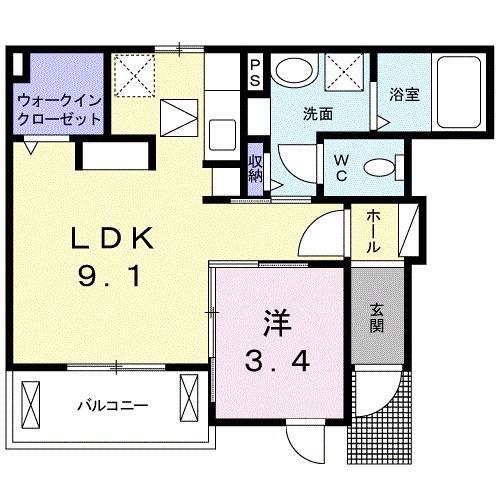 カーサピアッツァIII(1LDK/1階)の間取り写真