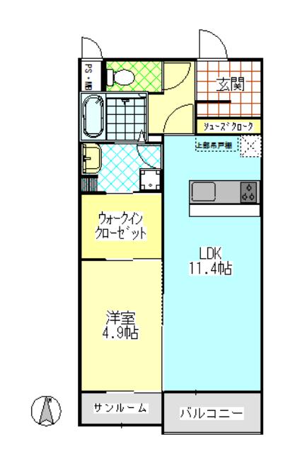 ミカエル高田(1LDK/2階)の間取り写真