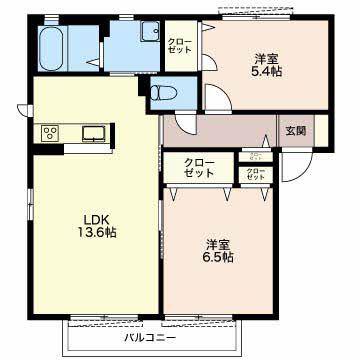 ミラソルドゥーエA棟(2LDK/2階)の間取り写真