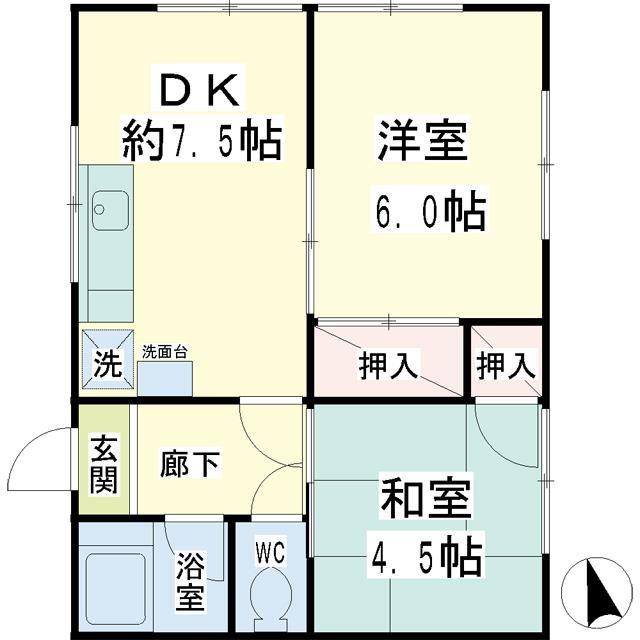 第一赤井荘(2DK/2階)の間取り写真